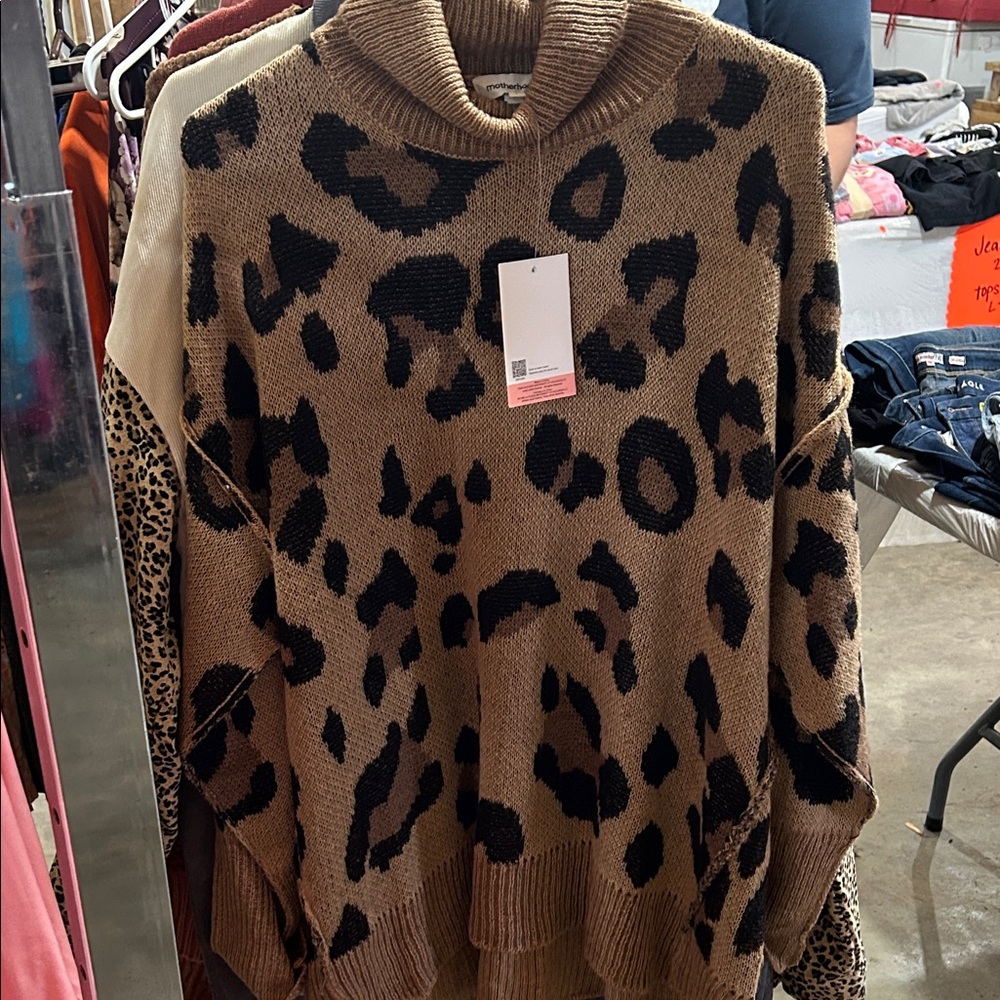 Kohl's Brown and Black Leopard Print Cowl Neck Sweater